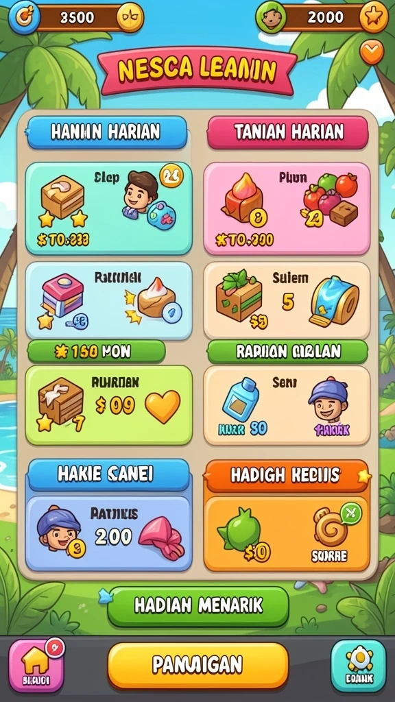 Tampilan awal karakter yang dapat dipilih.